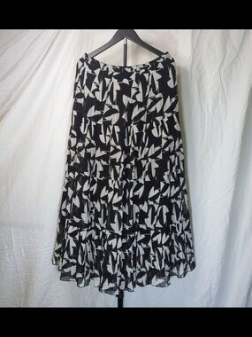 Black & Light Grey Abstract Tiered Midi Skirt Large- Alison Sheri‎